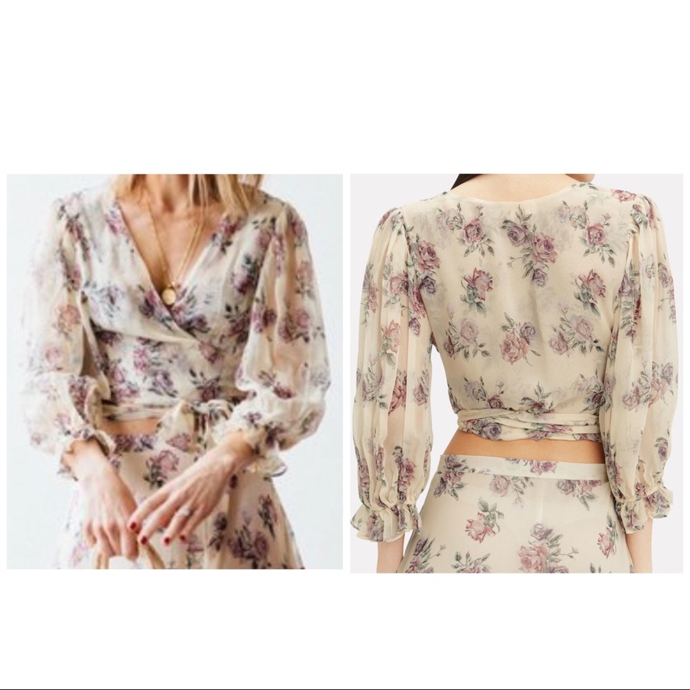 LoveShackFancy Domino Silk Wrap Top, S